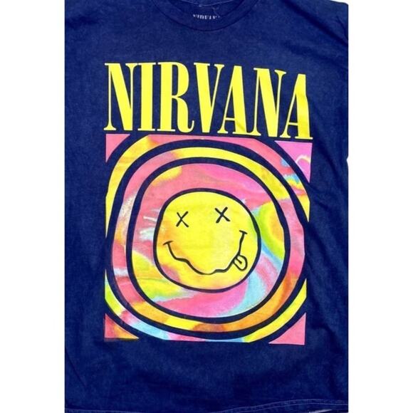 Nirvana Vintage Style Smile Back Short Sleeve Unisex T Shirt Crew Neck M Blue - Picture 2 of 15